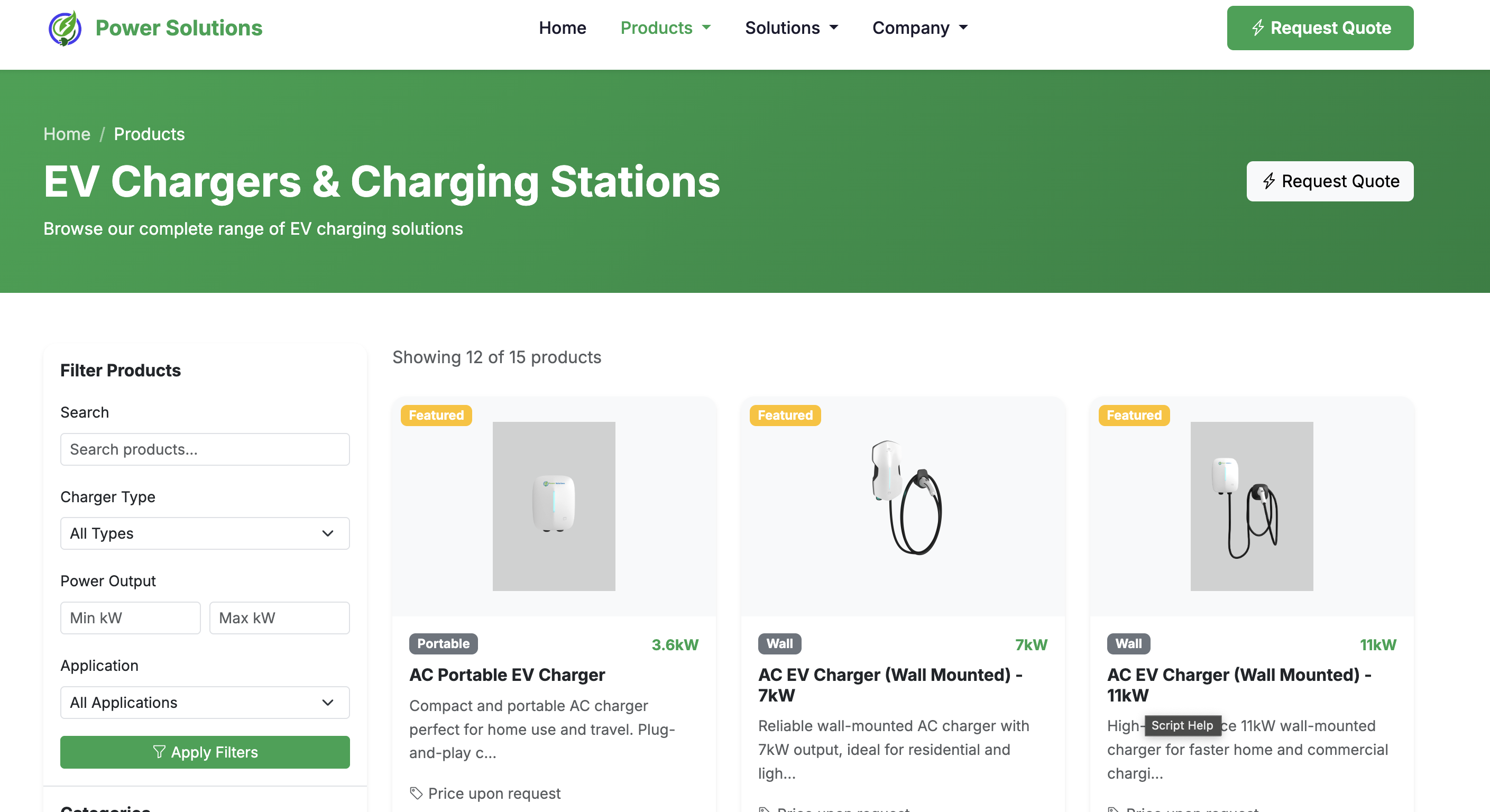 Power Solutions PH Products Page - EV Charger Catalog