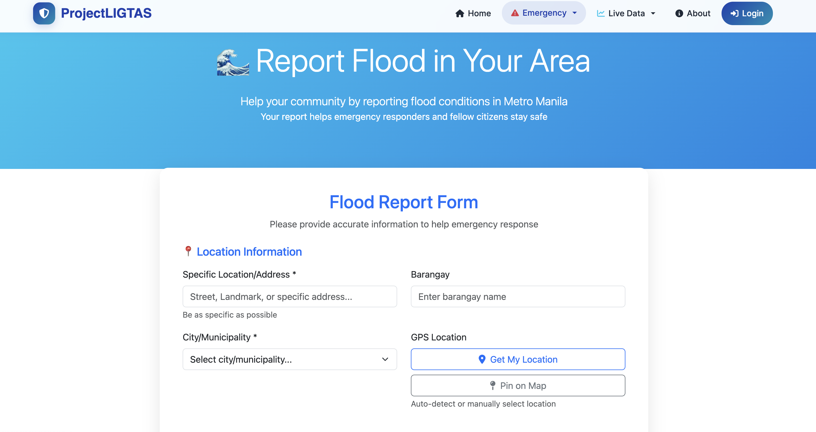 ProjectLIGTAS Community Flood Reporting