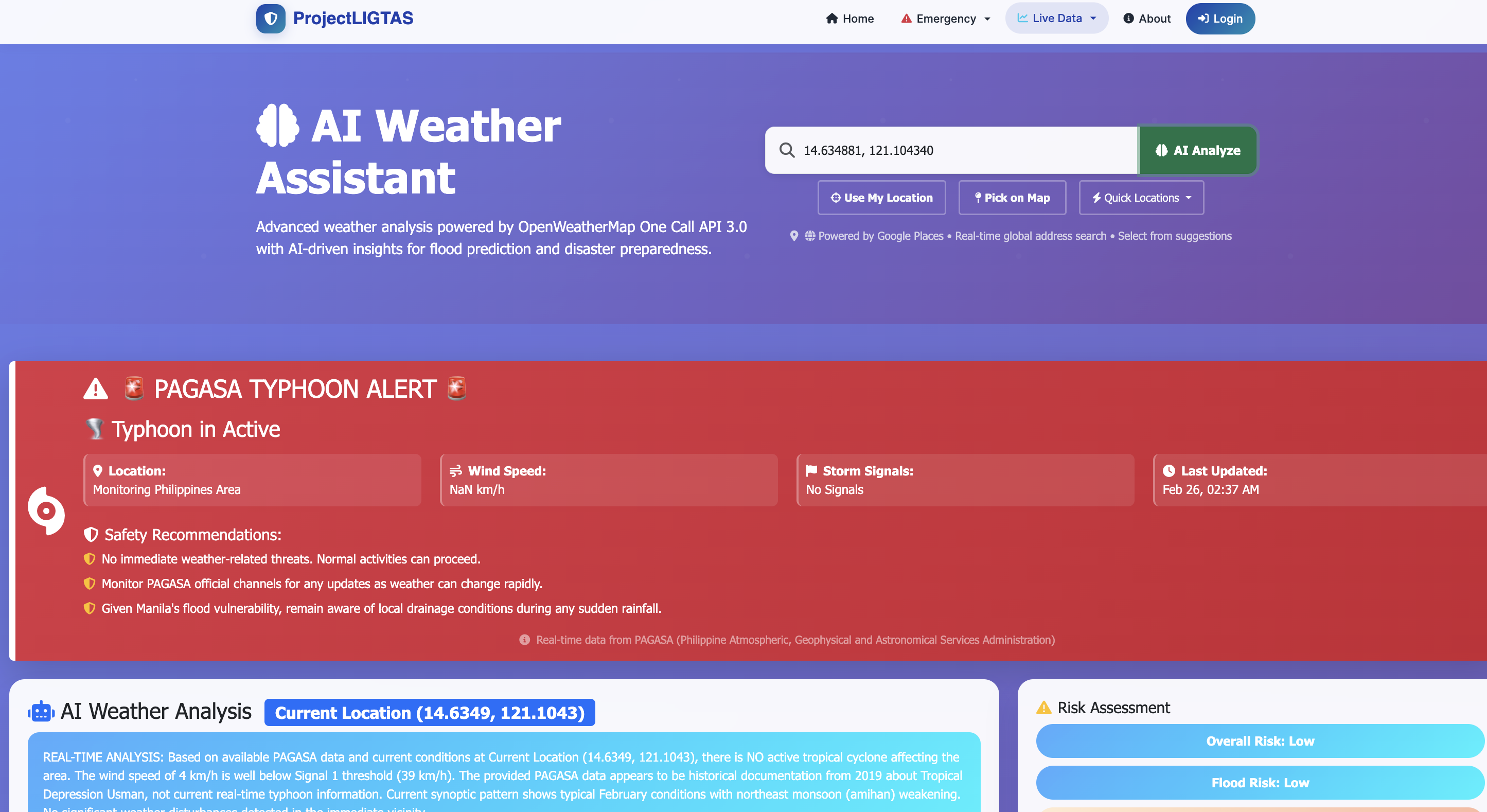 ProjectLIGTAS AI-Powered Risk Assistant