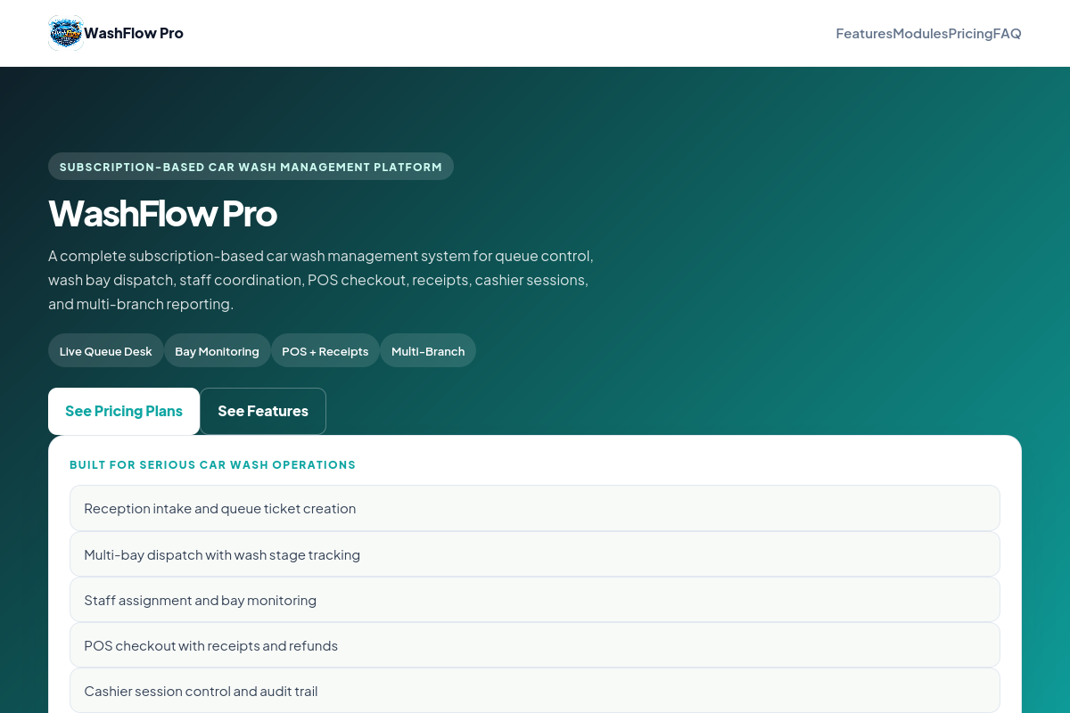 WashFlow Pro — Car Wash Management Platform